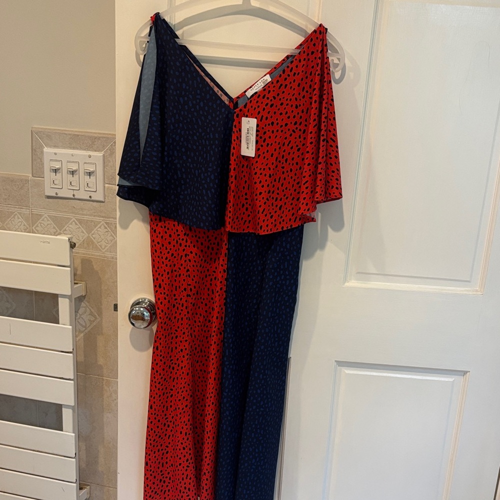 Derek Lam Vibrant Red and Navy Polka Dot Dress